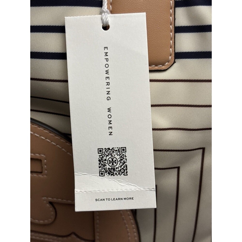 Tory Burch Ella Printed Tote Box Stripe Natural Vachetta Canvas Shopper New $268 - Picture 4 of 7